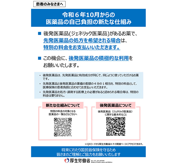 長期収載品の選定療養について